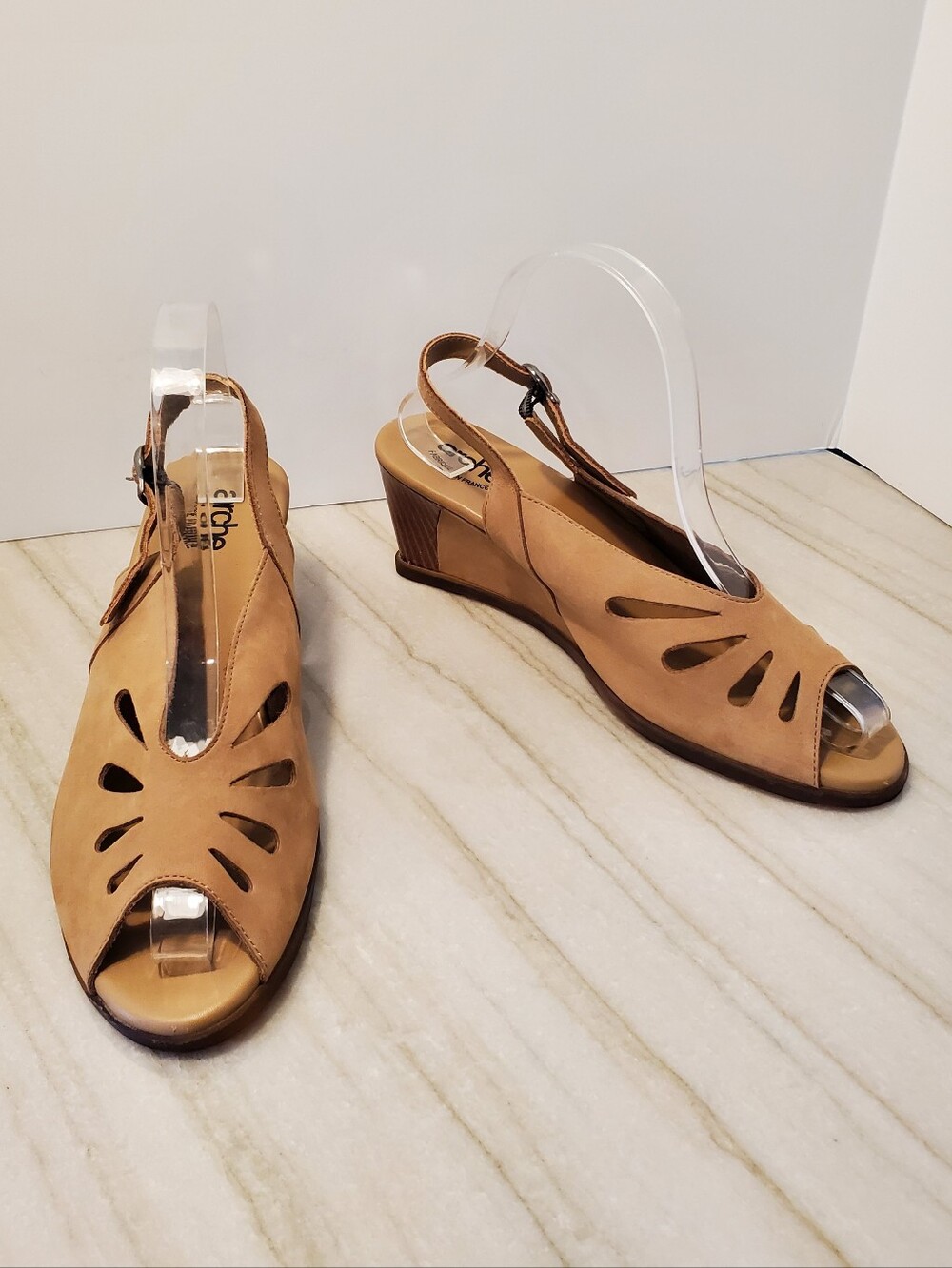 Arche France Slingback Suede Tan Nubuck Platform Wedge Sandals. US 9